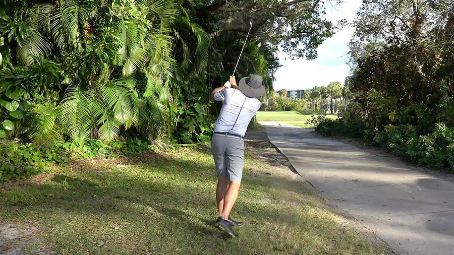 golfer punches out of trees