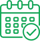 Icon of a calandar with a checkmark in the bottom right
