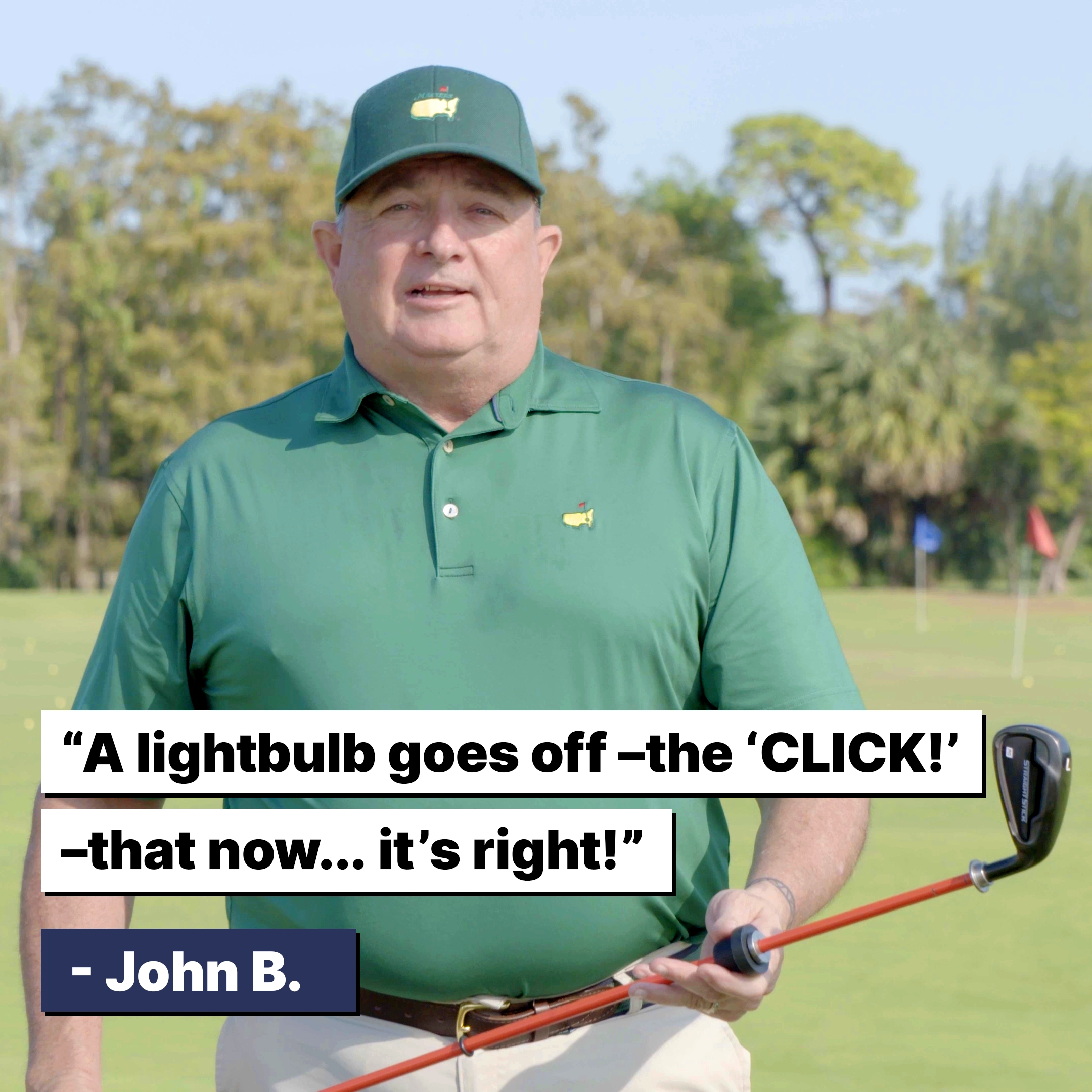 Golfer John B. giving his testimonial on The Straight Stick.
