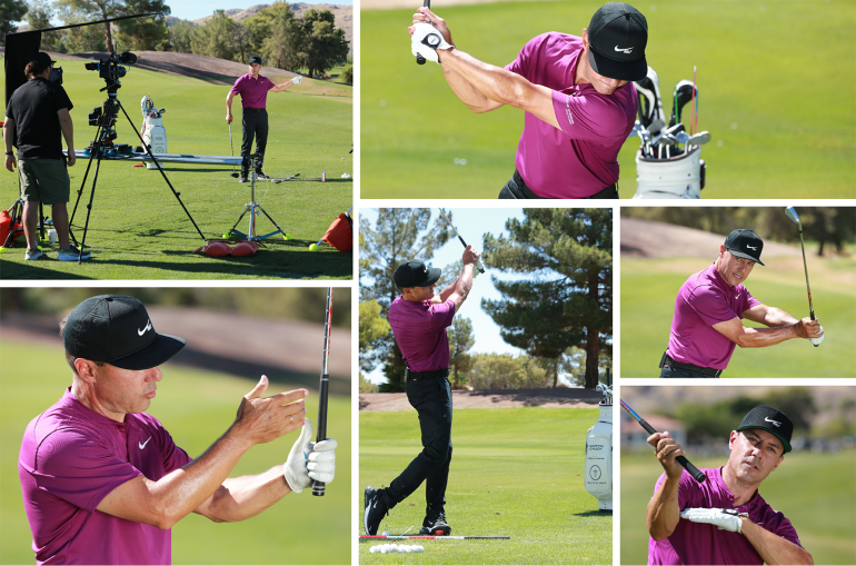Image collage of Martin Chuck with him swinging a golf club