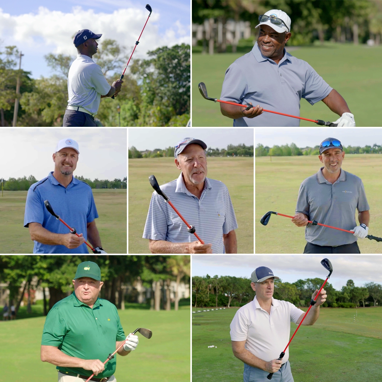 Collage of golfers holding The Straight Stick