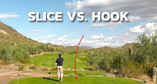 Slice versus hook shown with a red line curving to the right