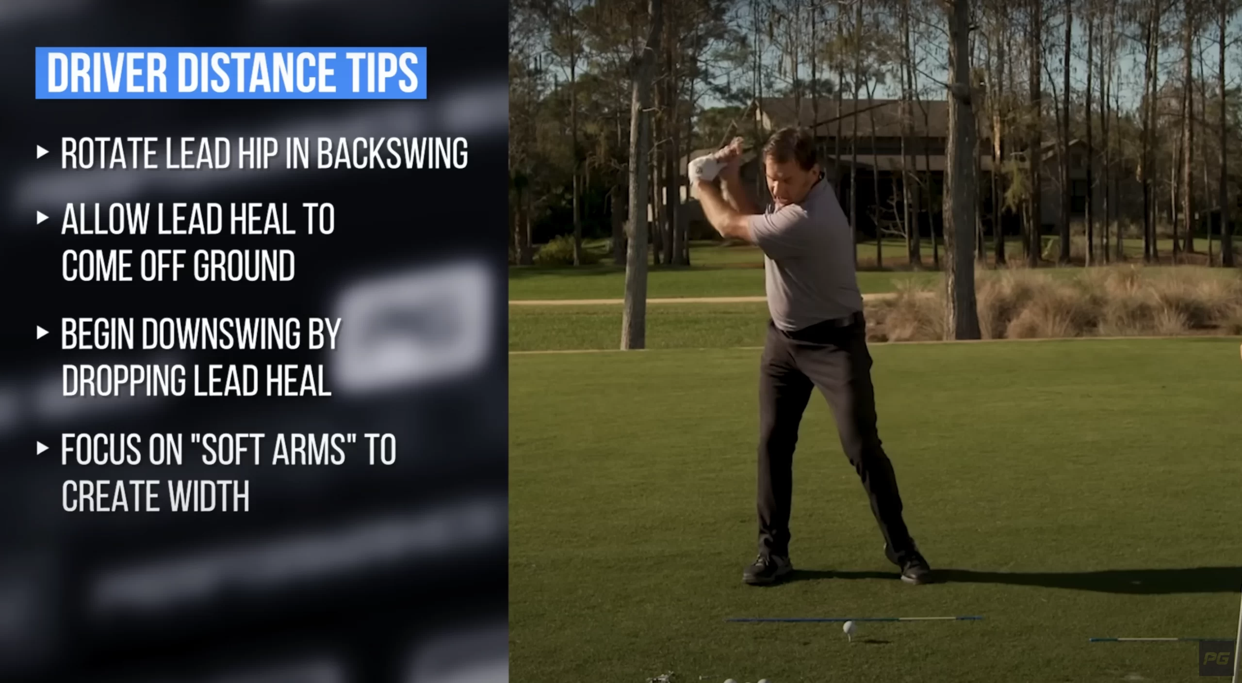 Nick Faldo demonstrating driver distance tips