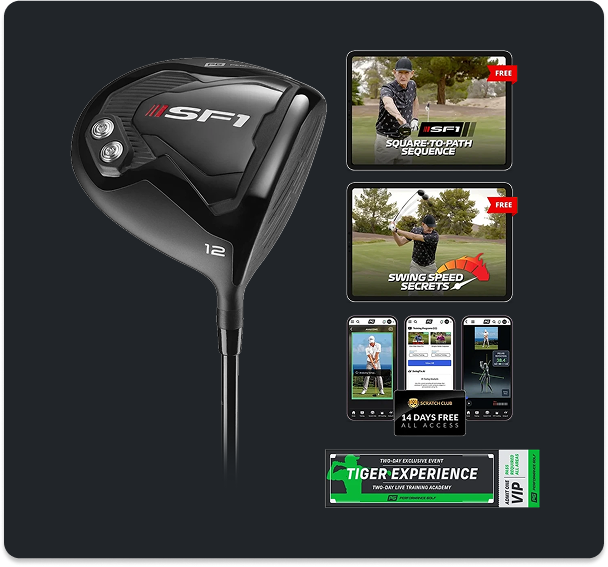 Close up of the SF1 Slice Fix Driver, and EZ7 Slice Fix 7wood. Plus, the digital bonuses included with purchase.