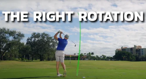 Performance Golf coach showcasing the right golf swing rotation with a straight, strong drive on the golf course.