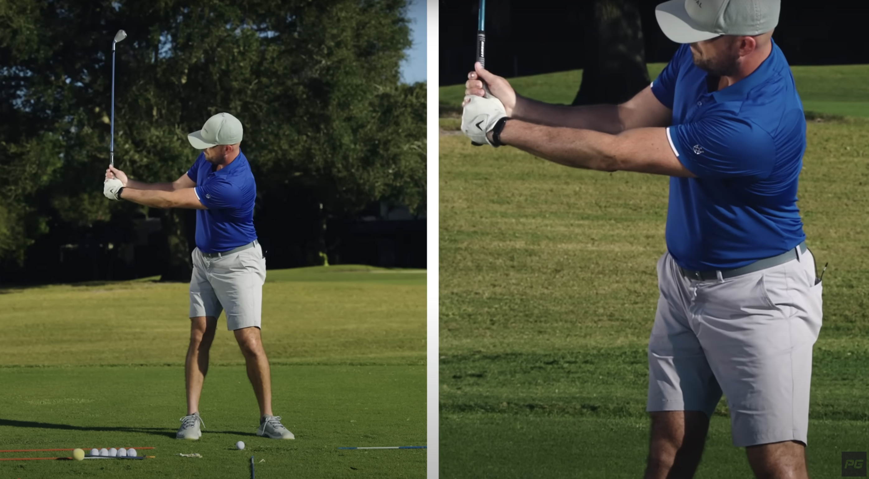 Side by side of Performance Golf Coach Eric Cogorno demonstrating the proper wrist hinge.