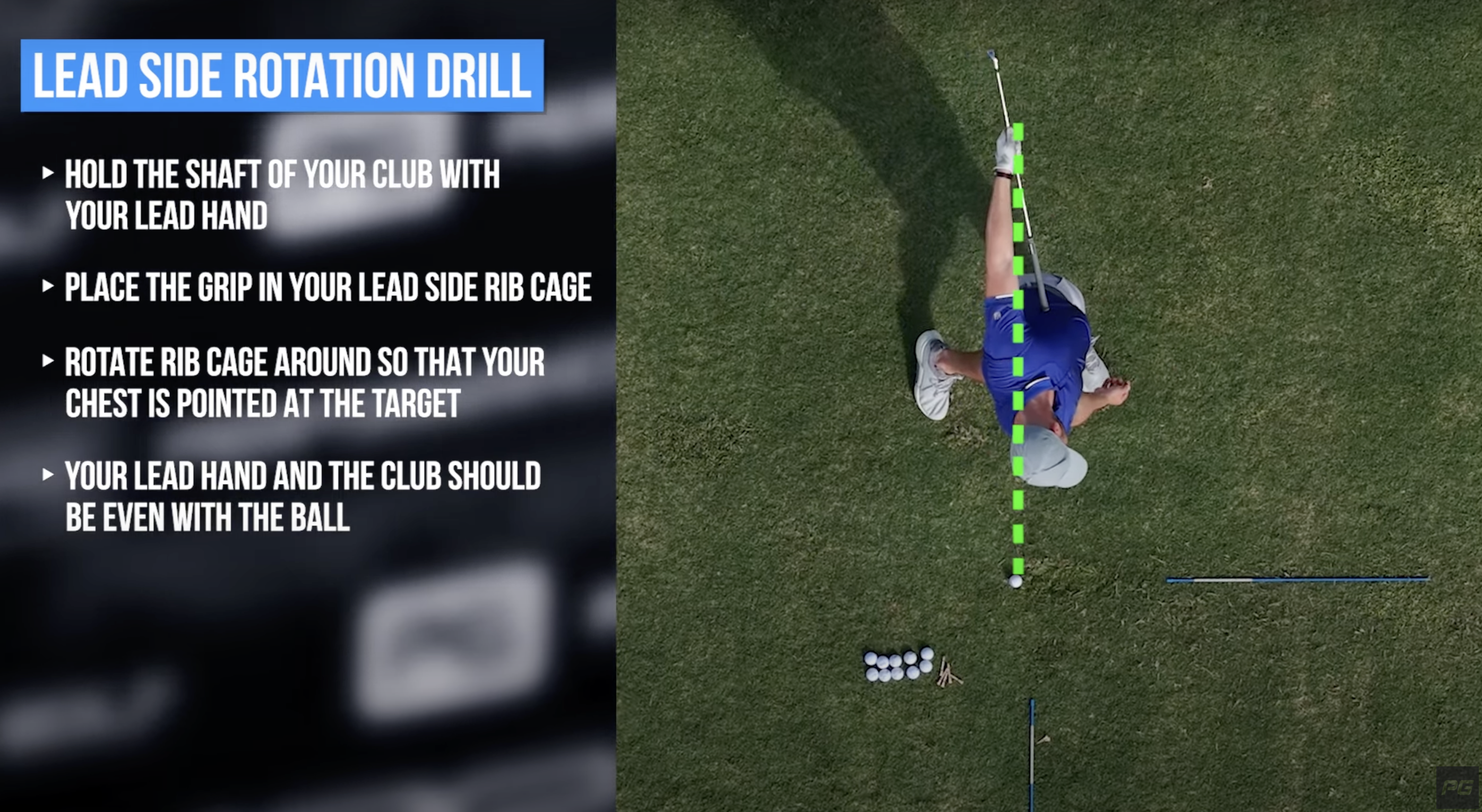 Aerial view of Performance Golf coach Eric Cogorno performing a lead side rotation drill.