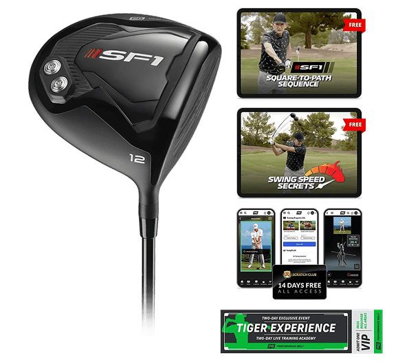 Close up of the SF1 Slice Fix Driver, and EZ7 Slice Fix 7wood. Plus, the digital bonuses included with purchase.