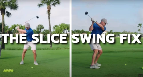 Performance Golf Coach Eric Cogorno swinging a driver on the golf course.