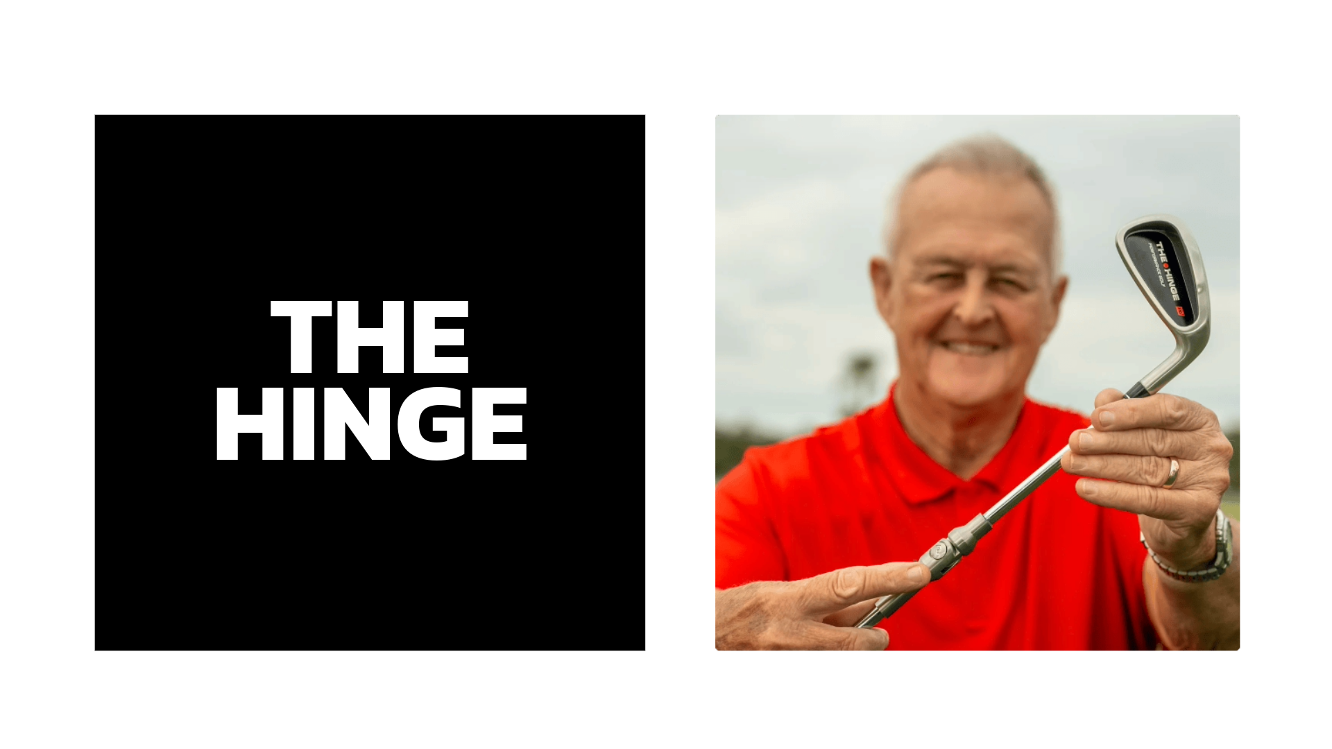 A close up of a golfer holding The Hinge training aid by Performance Golf.