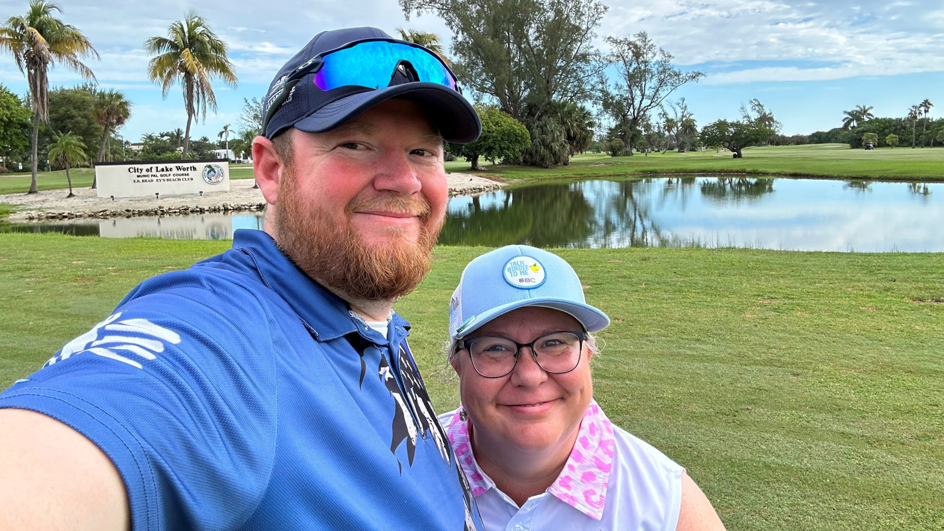 Performance Golf VIP School Student Shawn Lecrone with his wife on the golf course.
