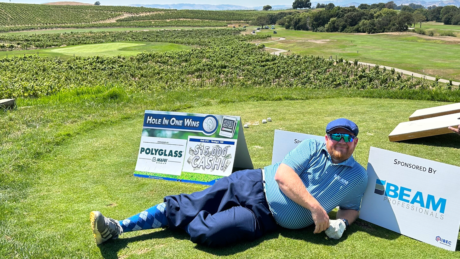 VIP Golf School student Shawn LeCrone posing on the course at a tournament.
