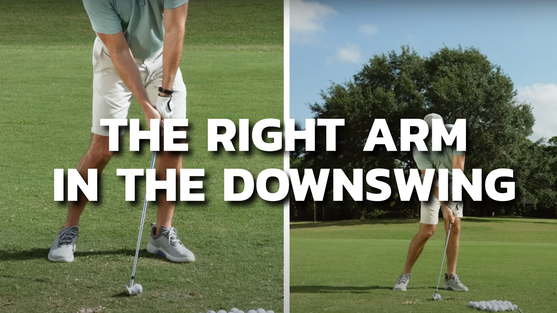 Side-by-side of Performance Golf’s Eric Cogorno showcasing the right arm in the downswing.