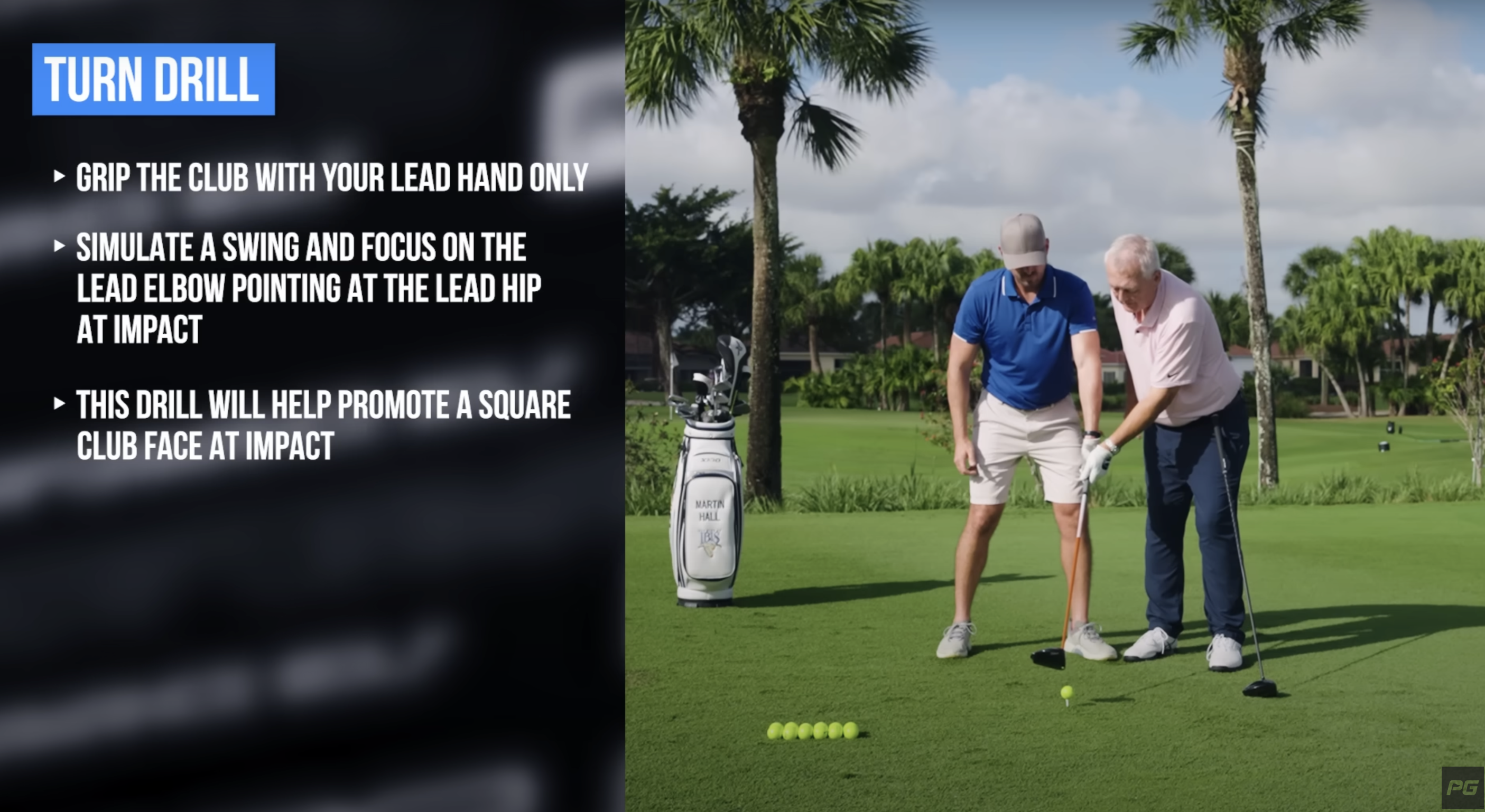 Performance Golf coach Eric Cogorno and legendary instructor Martin Hall showcasing the correct turn in the golf downswing.
