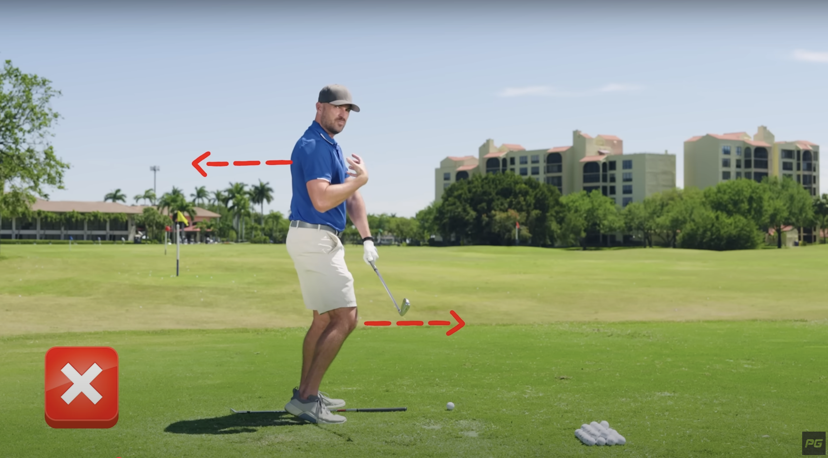 Performance Golf coach Eric Cogorno showing the wrong posture and knee position in the golf swing.