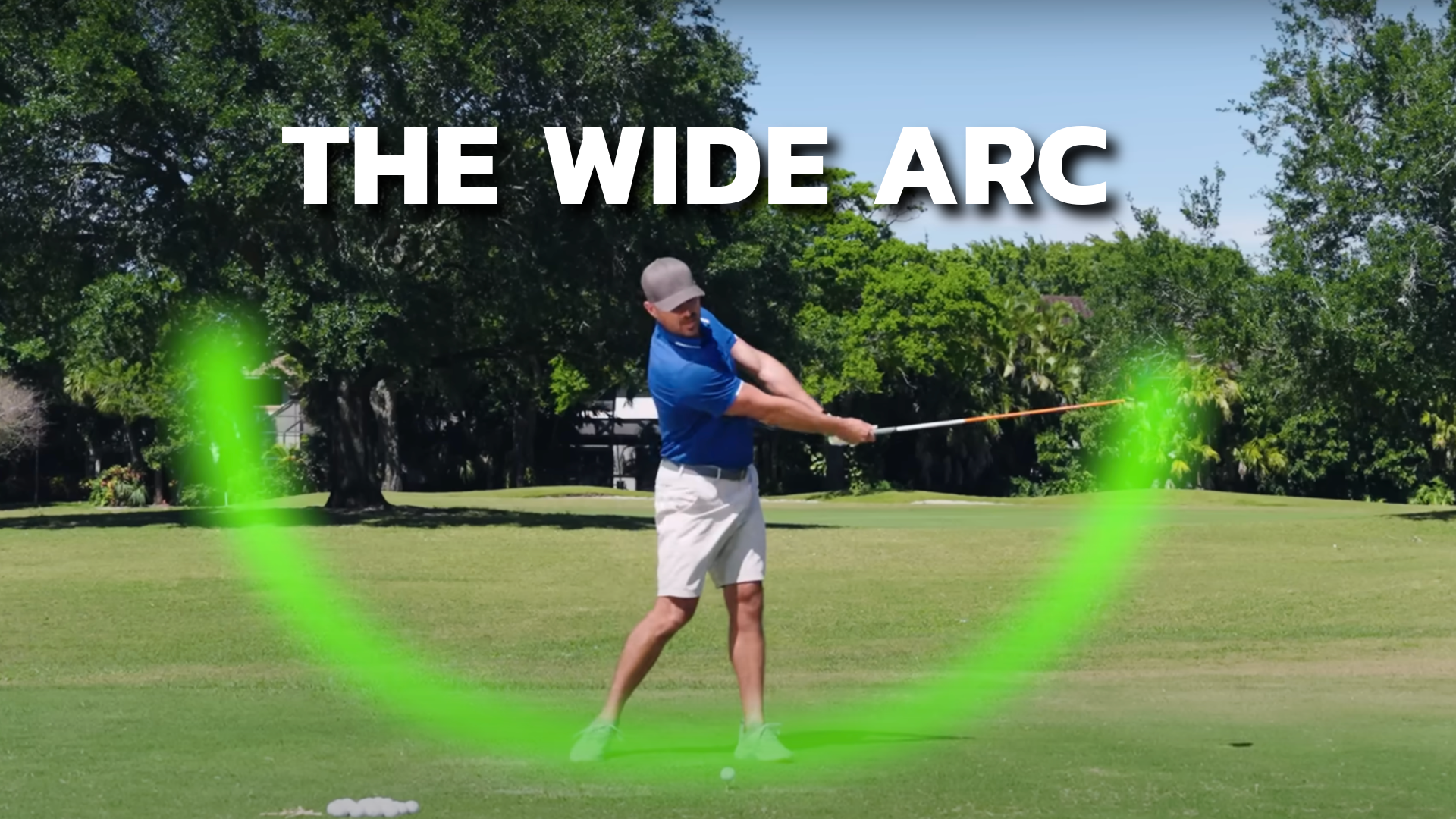 Performance Golf coach Eric Cogorno demonstrating the proper wide arc in the driver golf swing.