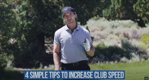 Performance Golf coach on the golf course with text that reads 4 simple tips to increase club head speed.
