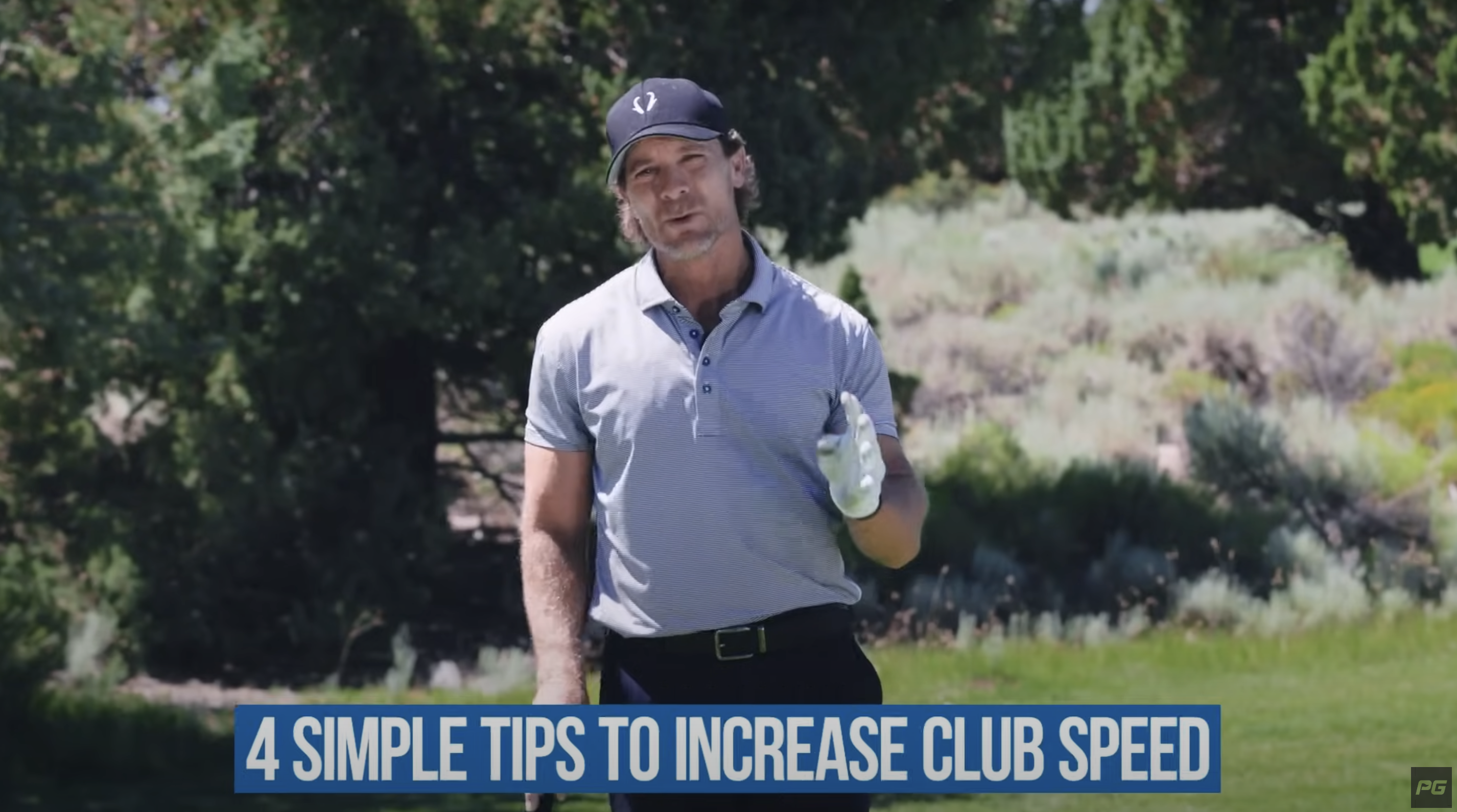 Performance Golf coach on the golf course with text that reads 4 simple tips to increase club head speed.