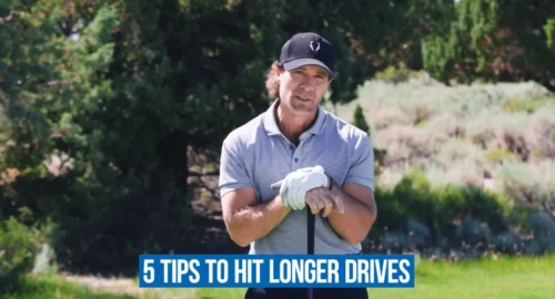 Jeff Ritter on a golf course filming for the Performance Golf Youtube channel sharing 5 tips to hit longer drives.