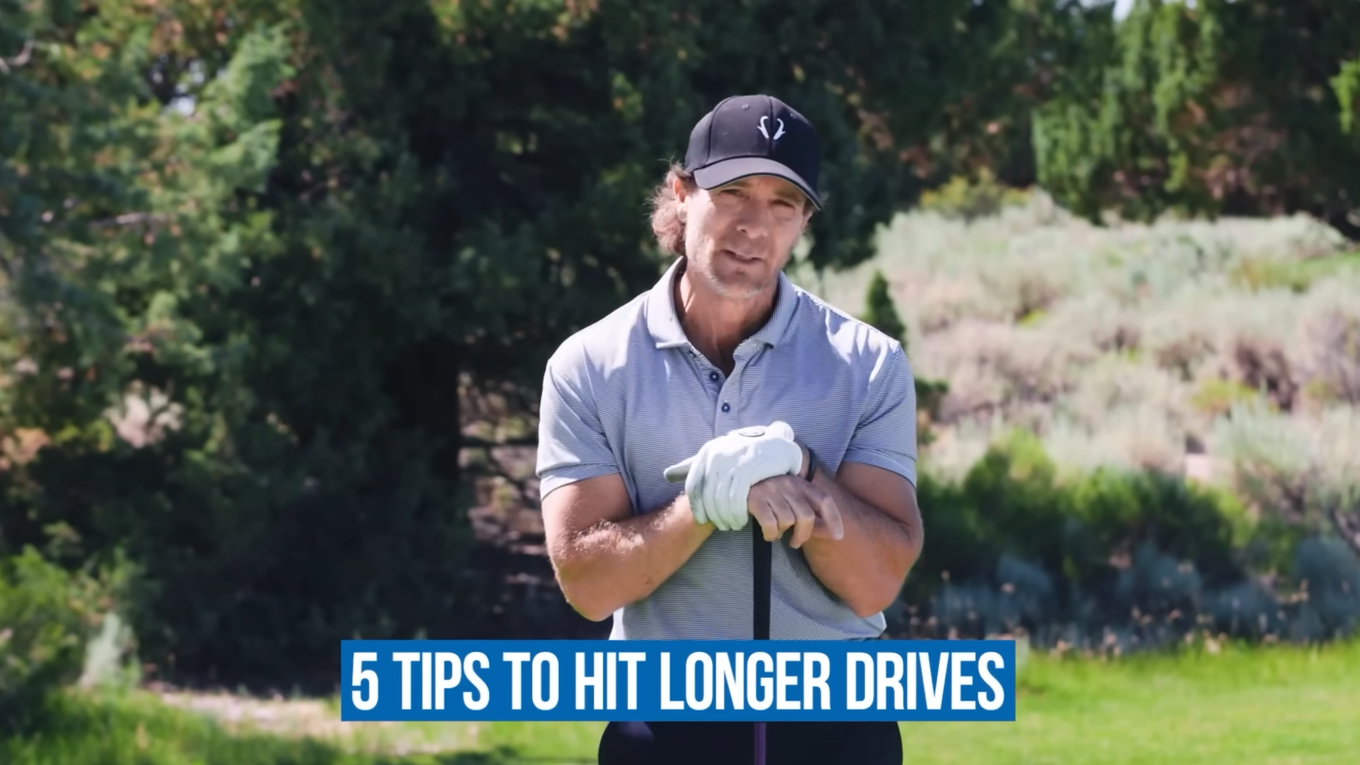 Jeff Ritter on a golf course filming for the Performance Golf Youtube channel sharing 5 tips to hit longer drives.